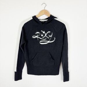 Vintage Y2K Roxy knit hoodie pullover late 1990's / early 2000's black white